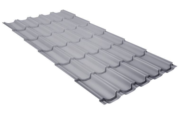 Металлочерепица Grand Line Квинта Плюс Satin 0.5 RAL 9006 бело-алюминиевый